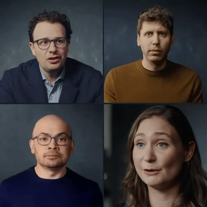 A grid of four AI company executives being interviewed.