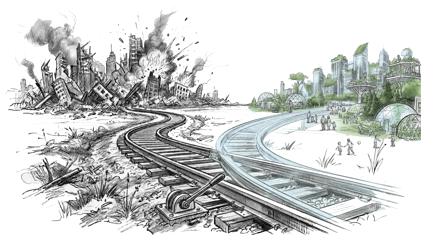 A railway track splitting into two diverging paths